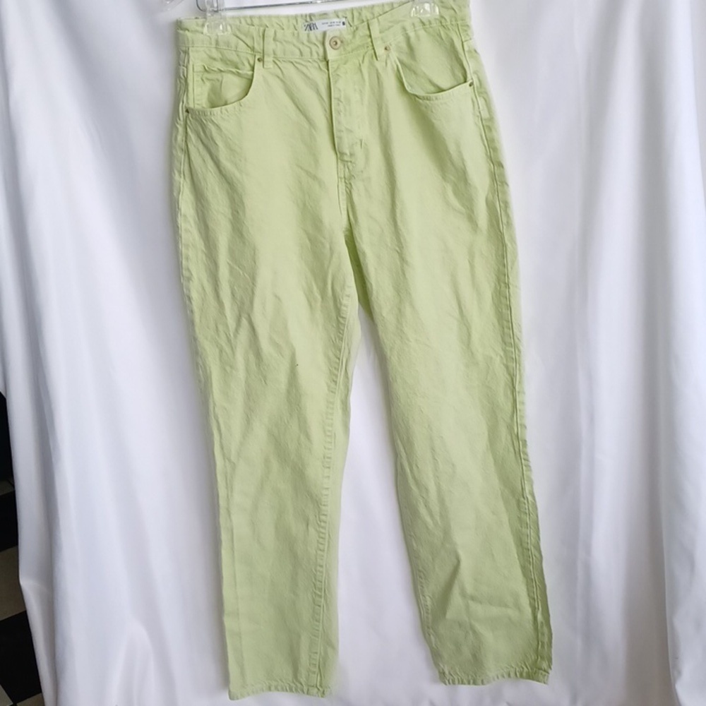 Zara High Rise Straight Leg Lime Green Denim Jeans Size 10 Cotton 90s, 31" Insea